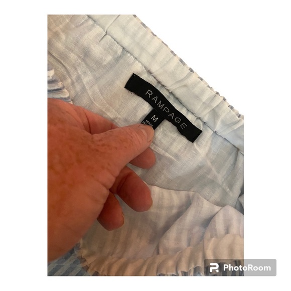 RAMPAGE Dress Chambray & White Stripe Puff Sleeves Seersucker Size Medium - Picture 6 of 11